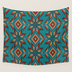 Modern colorful beaded boho aztec kilim pattern on teal Wall Tapestry Gallery Image 4