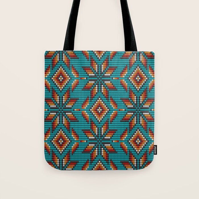 Modern colorful beaded boho aztec kilim pattern on teal Tote Bag Gallery Image 1