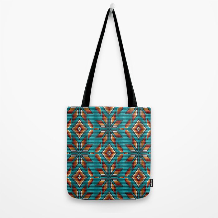 Modern colorful beaded boho aztec kilim pattern on teal Tote Bag Gallery Image 2