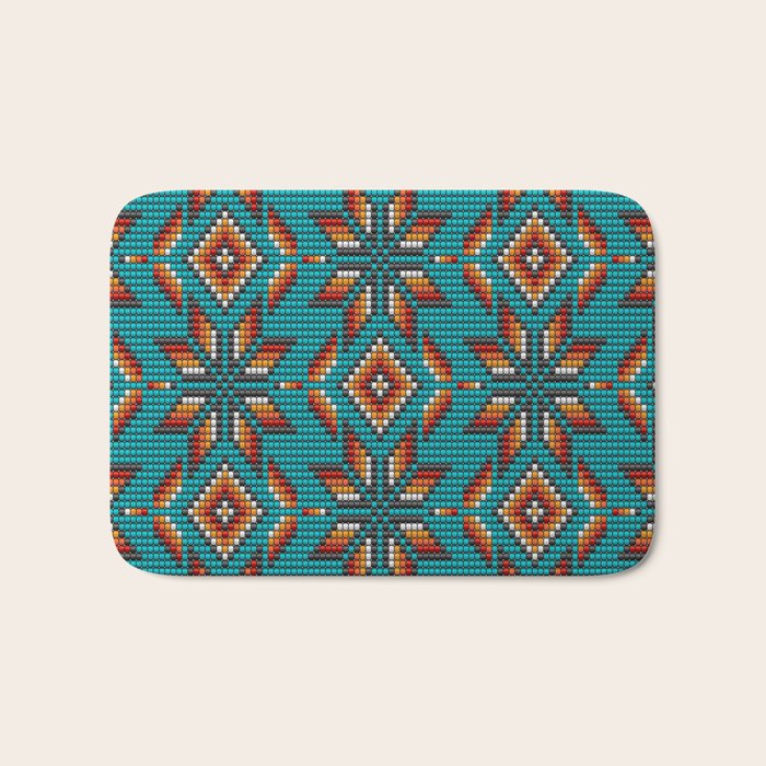 Modern colorful beaded boho aztec kilim pattern on teal Bath Mat Gallery Image 1
