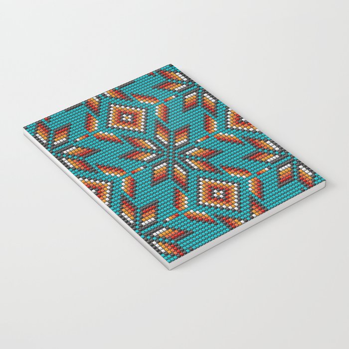 Modern colorful beaded boho aztec kilim pattern on teal Notebook Gallery Image 3