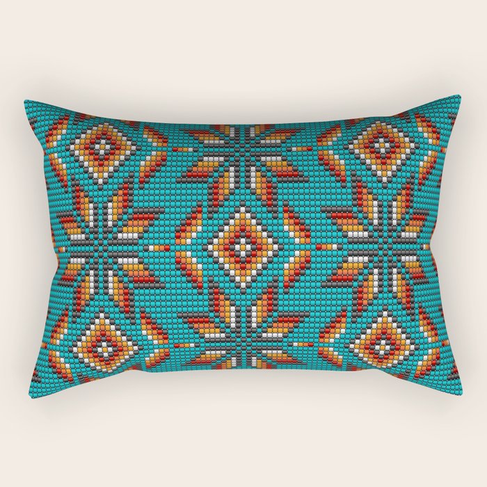 Modern colorful beaded boho aztec kilim pattern on teal Rectangular Pillow Gallery Image 1