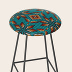 Modern colorful beaded boho aztec kilim pattern on teal Stool Gallery Image 2
