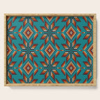 Modern colorful beaded boho aztec kilim pattern on teal Serving Tray Gallery Image 1