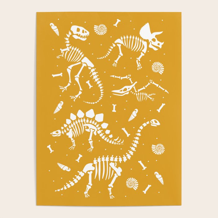 Dinosaur Fossils on Mustard Yellow Poster Gallery Image 1