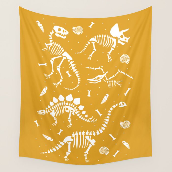 Dinosaur Fossils on Mustard Yellow Wall Tapestry Gallery Image 4