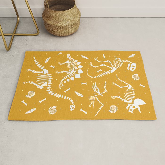Dinosaur Fossils on Mustard Yellow Rug Gallery Image 1