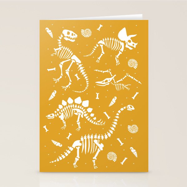 Dinosaur Fossils on Mustard Yellow Stationery Card Gallery Image 2