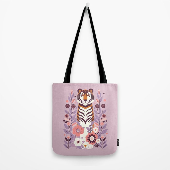 Serene Tiger in Blooming Garden - Pastel Floral Illustration Tote Bag Gallery Image 2