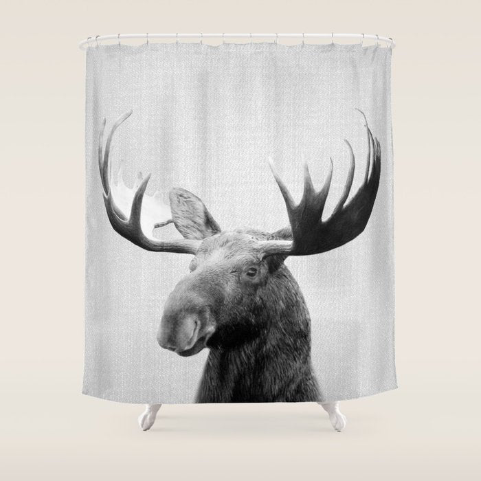 Moose - Black & White Shower Curtain Gallery Image 1