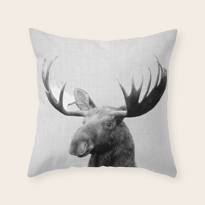 Moose - Black & White Throw Pillow Gallery Image 6