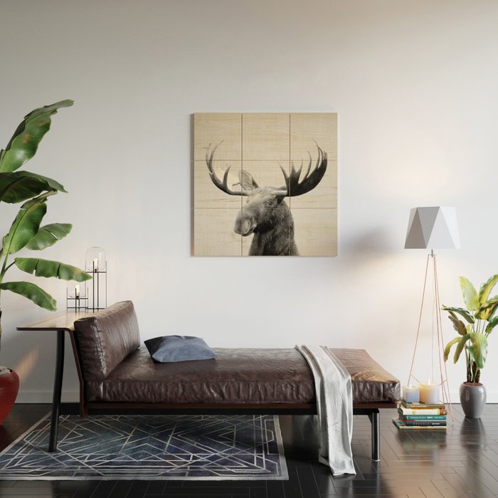 Moose - Black & White Wood Wall Art Gallery Image 2