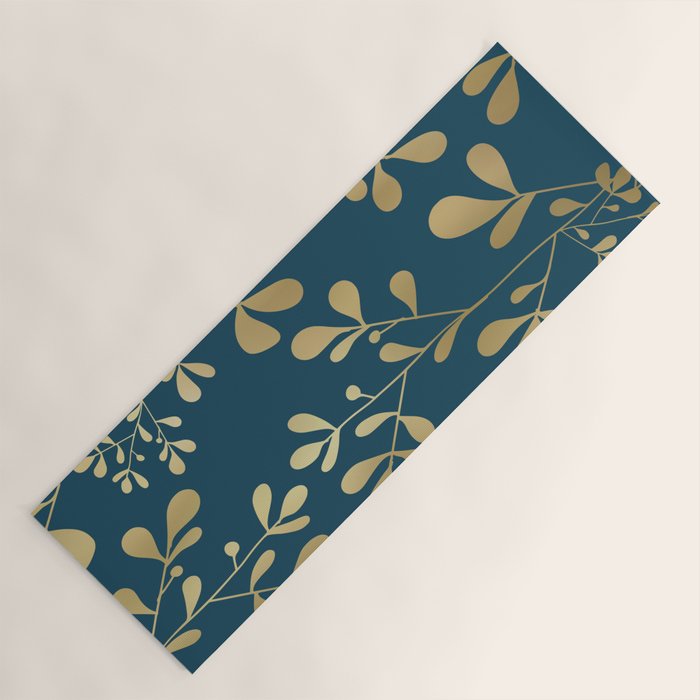 Floral Leaves, Teal and Gold Yoga Mat Gallery Image 1