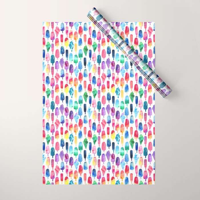 Rainbow Watercolor Popsicles Ice Cream Cones Wrapping Paper Gallery Image 1