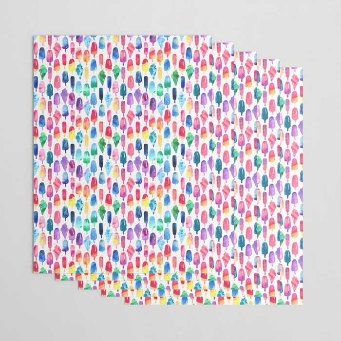 Rainbow Watercolor Popsicles Ice Cream Cones Wrapping Paper Gallery Image 3