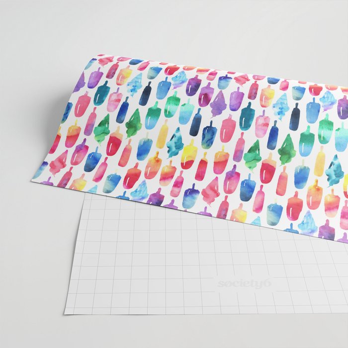 Rainbow Watercolor Popsicles Ice Cream Cones Wrapping Paper Gallery Image 2
