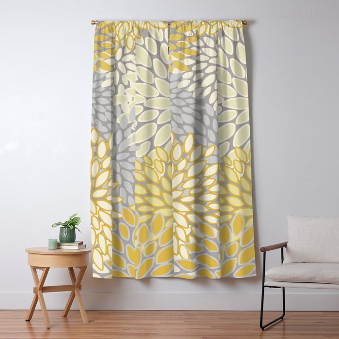 Floral Prints, Soft Yellow and Gray, Modern Print Art Window Curtain Gallery Image 5
