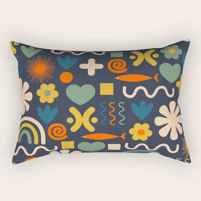 Cute Miscellany Rainbow Floral Pattern Blue Orange Green Mustard Rectangular Pillow Gallery Image 2