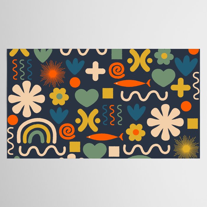 Cute Miscellany Rainbow Floral Pattern Blue Orange Green Mustard Tablecloth Gallery Image 2