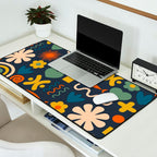 Cute Miscellany Rainbow Floral Pattern Blue Orange Green Mustard Desk Mat Gallery Image 2