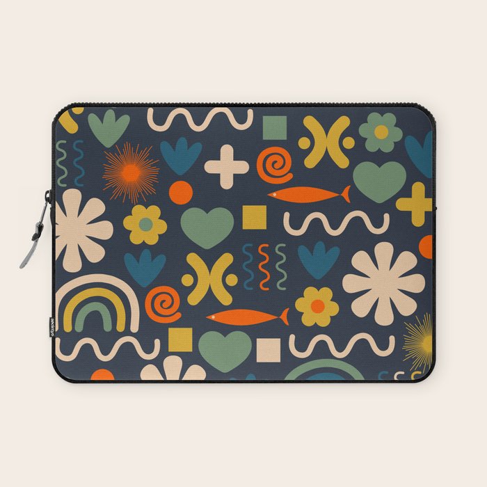 Cute Miscellany Rainbow Floral Pattern Blue Orange Green Mustard Laptop Sleeve Gallery Image 1