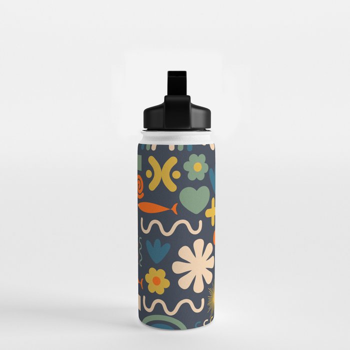 Cute Miscellany Rainbow Floral Pattern Blue Orange Green Mustard Water Bottle Gallery Image 2