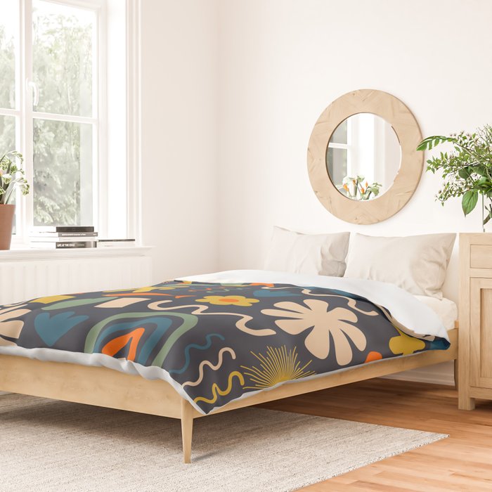 Cute Miscellany Rainbow Floral Pattern Blue Orange Green Mustard Duvet Cover Gallery Image 2