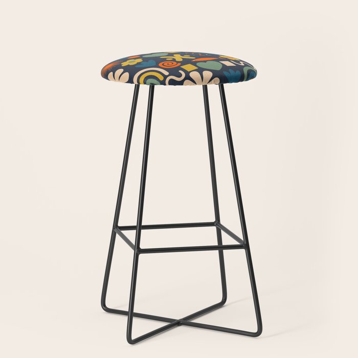 Cute Miscellany Rainbow Floral Pattern Blue Orange Green Mustard Stool Gallery Image 1