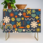 Cute Miscellany Rainbow Floral Pattern Blue Orange Green Mustard Credenza Gallery Image 1
