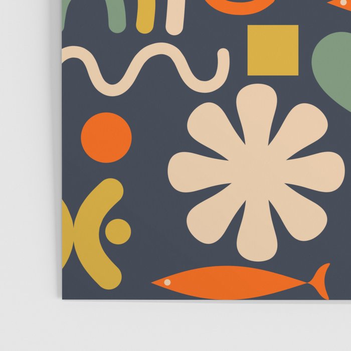 Cute Miscellany Rainbow Floral Pattern Blue Orange Green Mustard Poster Gallery Image 3