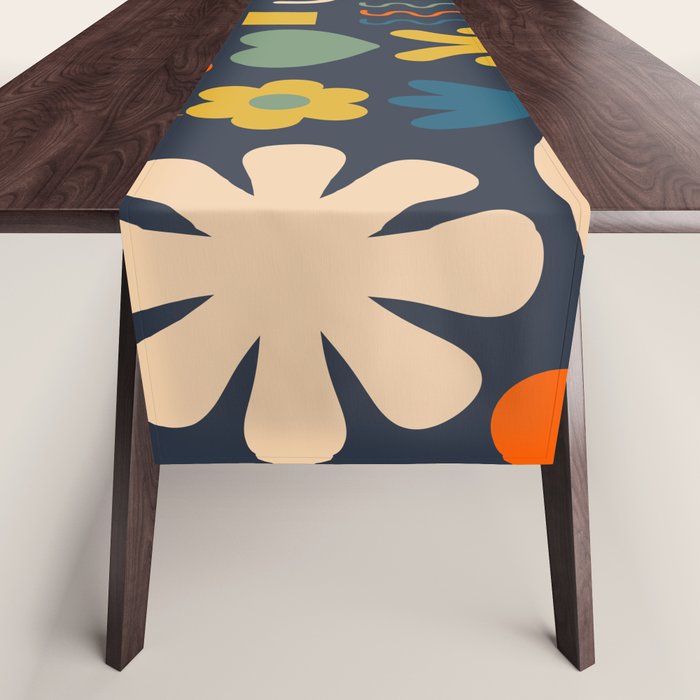 Cute Miscellany Rainbow Floral Pattern Blue Orange Green Mustard Table Runner Gallery Image 1