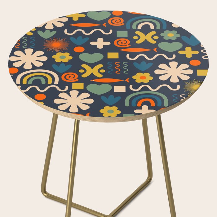 Cute Miscellany Rainbow Floral Pattern Blue Orange Green Mustard Side Table Gallery Image 2