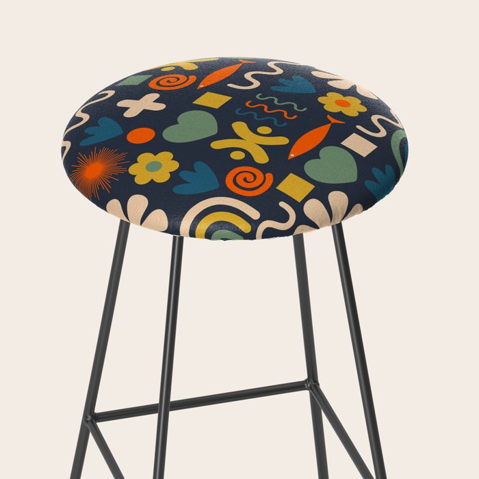 Cute Miscellany Rainbow Floral Pattern Blue Orange Green Mustard Stool Gallery Image 2