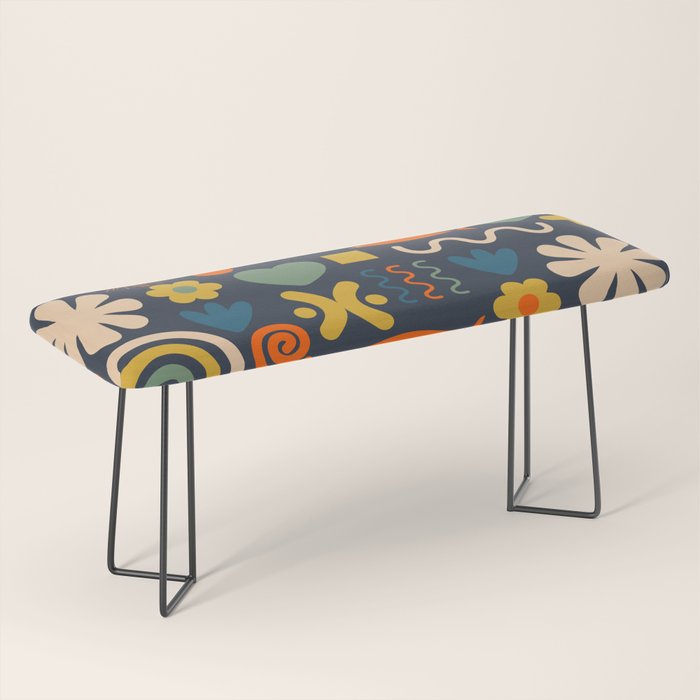 Cute Miscellany Rainbow Floral Pattern Blue Orange Green Mustard Bench Gallery Image 1
