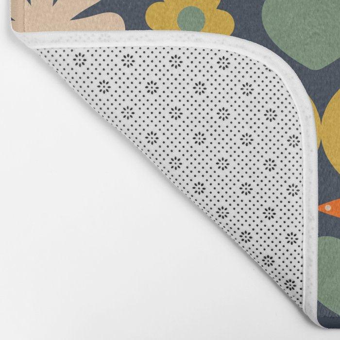 Cute Miscellany Rainbow Floral Pattern Blue Orange Green Mustard Bath Mat Gallery Image 2