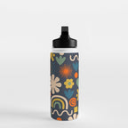 Cute Miscellany Rainbow Floral Pattern Blue Orange Green Mustard Water Bottle Gallery Image 3