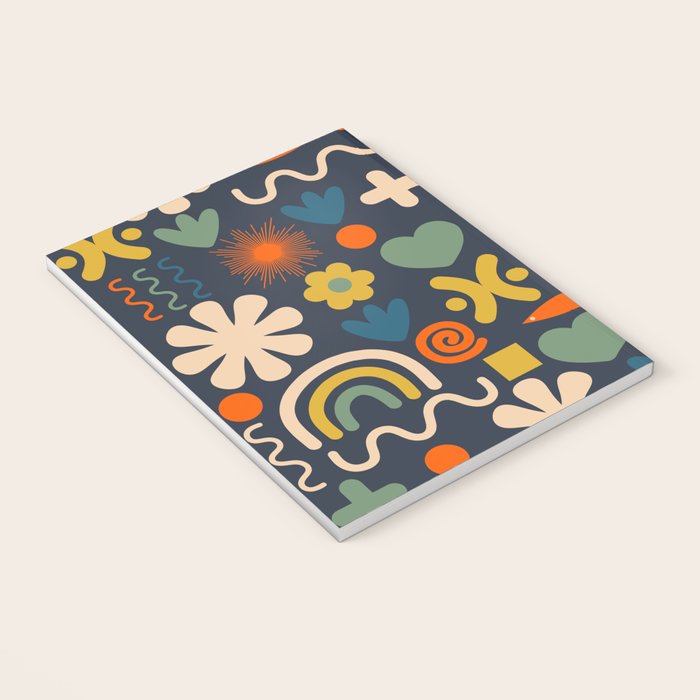Cute Miscellany Rainbow Floral Pattern Blue Orange Green Mustard Notebook Gallery Image 3