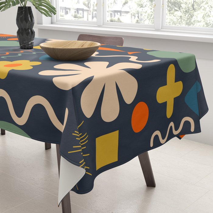 Cute Miscellany Rainbow Floral Pattern Blue Orange Green Mustard Tablecloth Gallery Image 3