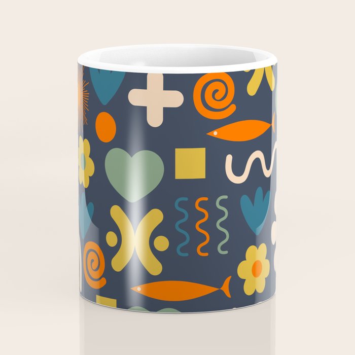 Cute Miscellany Rainbow Floral Pattern Blue Orange Green Mustard Coffee Mug Gallery Image 4