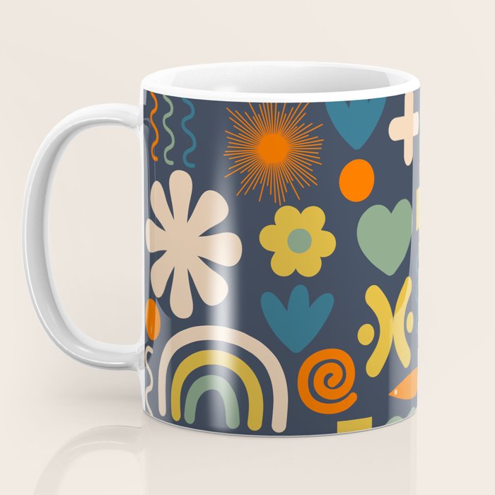 Cute Miscellany Rainbow Floral Pattern Blue Orange Green Mustard Coffee Mug Gallery Image 3