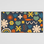 Cute Miscellany Rainbow Floral Pattern Blue Orange Green Mustard Desk Mat Gallery Image 3