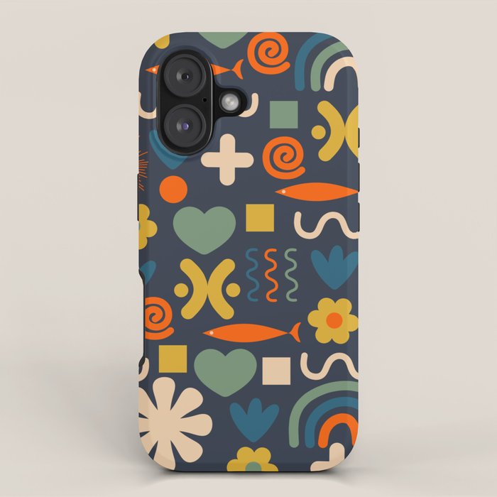 Cute Miscellany Rainbow Floral Pattern Blue Orange Green Mustard iPhone Case Gallery Image 1