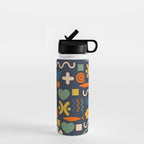 Cute Miscellany Rainbow Floral Pattern Blue Orange Green Mustard Water Bottle Gallery Image 1