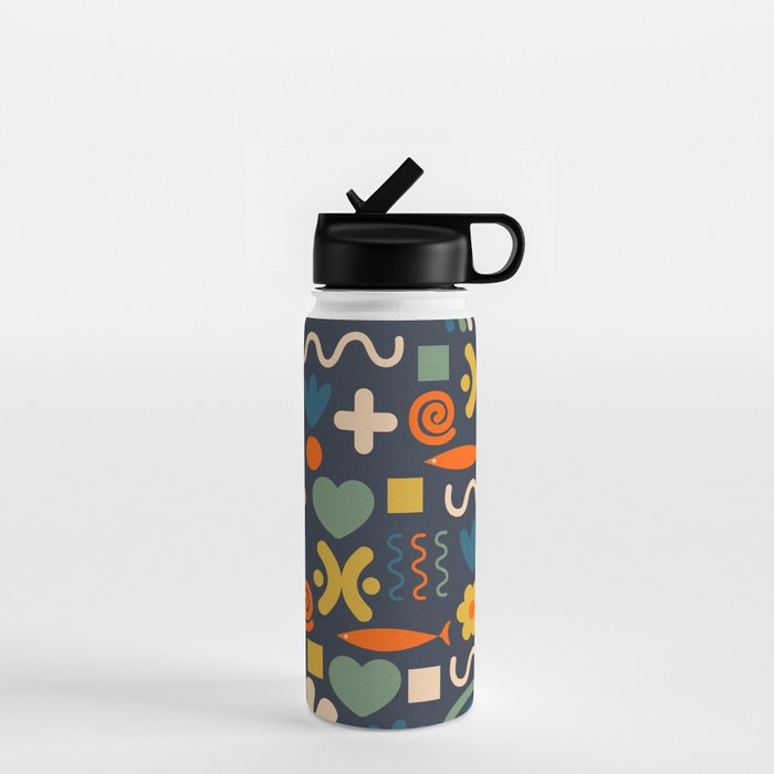 Cute Miscellany Rainbow Floral Pattern Blue Orange Green Mustard Water Bottle Gallery Image 1