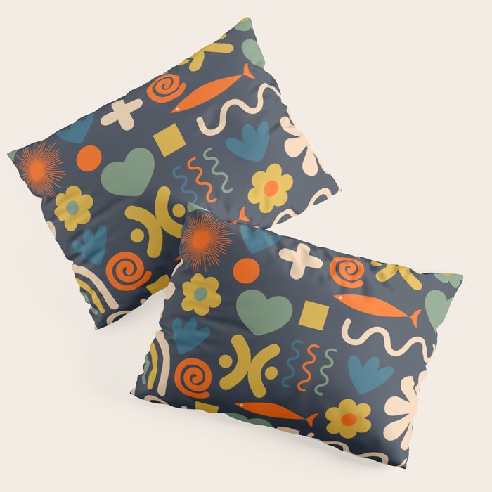 Cute Miscellany Rainbow Floral Pattern Blue Orange Green Mustard Pillow Sham Gallery Image 3