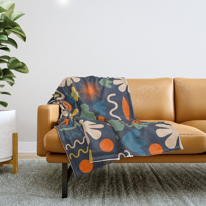 Cute Miscellany Rainbow Floral Pattern Blue Orange Green Mustard Throw Blanket Gallery Image 1