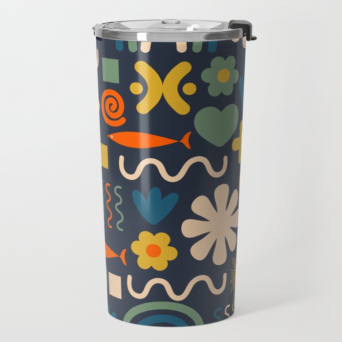 Cute Miscellany Rainbow Floral Pattern Blue Orange Green Mustard Travel Mug Gallery Image 2