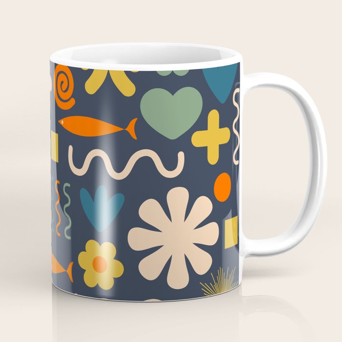 Cute Miscellany Rainbow Floral Pattern Blue Orange Green Mustard Coffee Mug Gallery Image 1