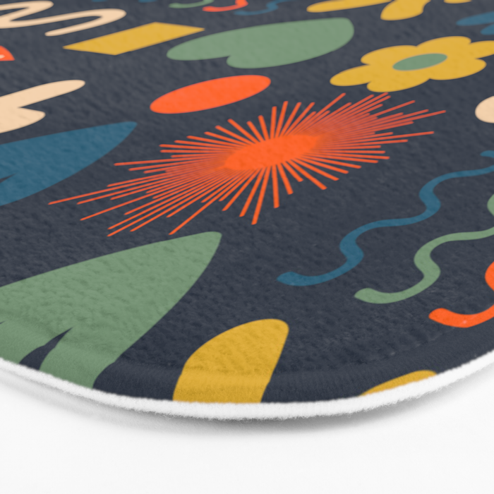 Cute Miscellany Rainbow Floral Pattern Blue Orange Green Mustard Bath Mat Gallery Image 3