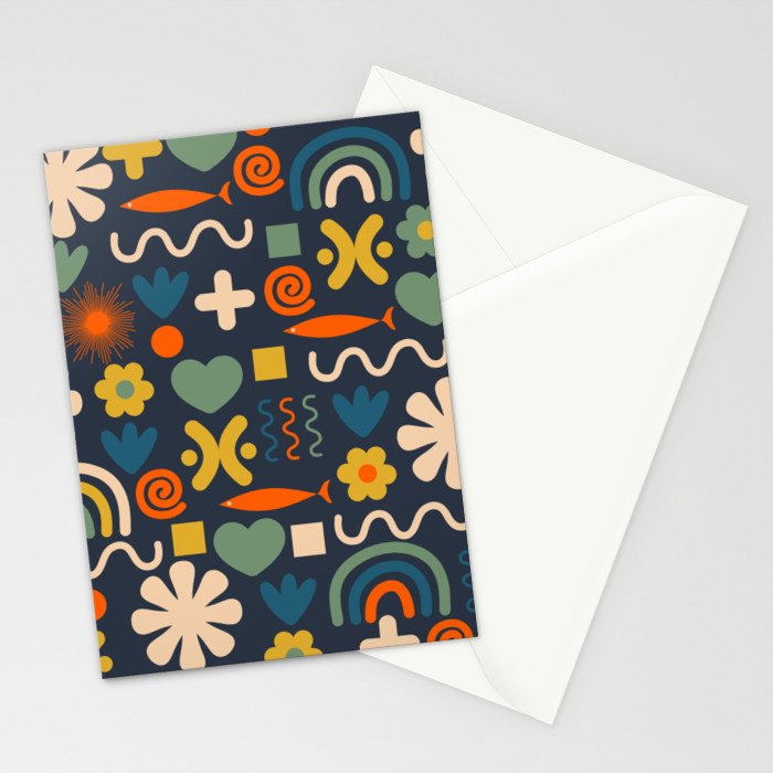 Cute Miscellany Rainbow Floral Pattern Blue Orange Green Mustard Stationery Card Gallery Image 2